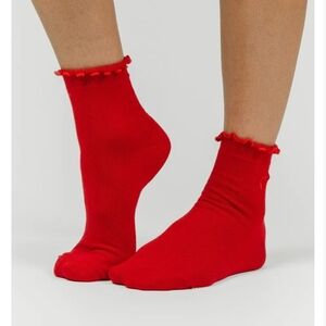 Red Ruffle Trim Socks Zyia Active Cotton Blend New